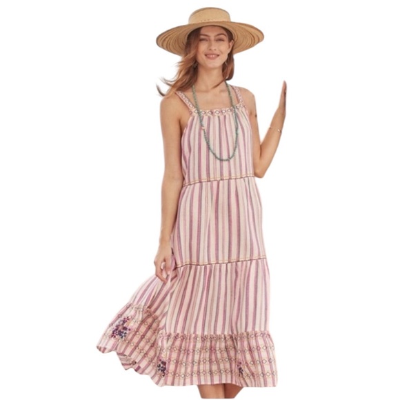 Sundance Dresses & Skirts - Sundance Veria Midi Tiered Pockets Striped Embroidered Sleeveless Boho Medium